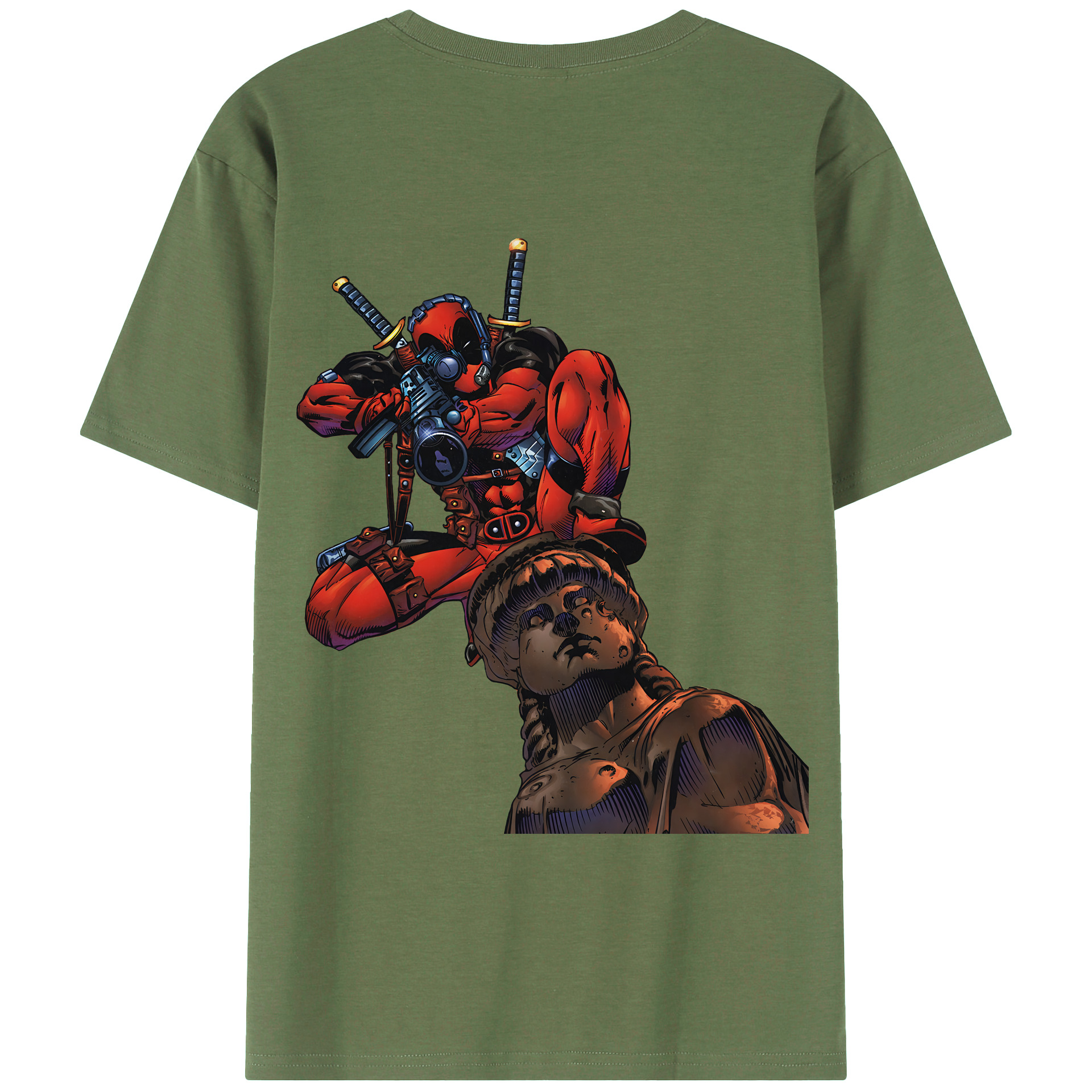（画像用） Deadpool デッドプール 綿100％ メンズ半袖Tシャツ（バックプリント） 通気性
